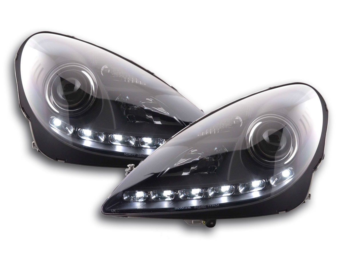Scheinwerfer Set Daylight LED Tagfahrlicht Mercedes SLK R171 schwarz Scheinwerfer Set Daylight LED Tagfahrlicht Mercedes SLK R171 schwarz